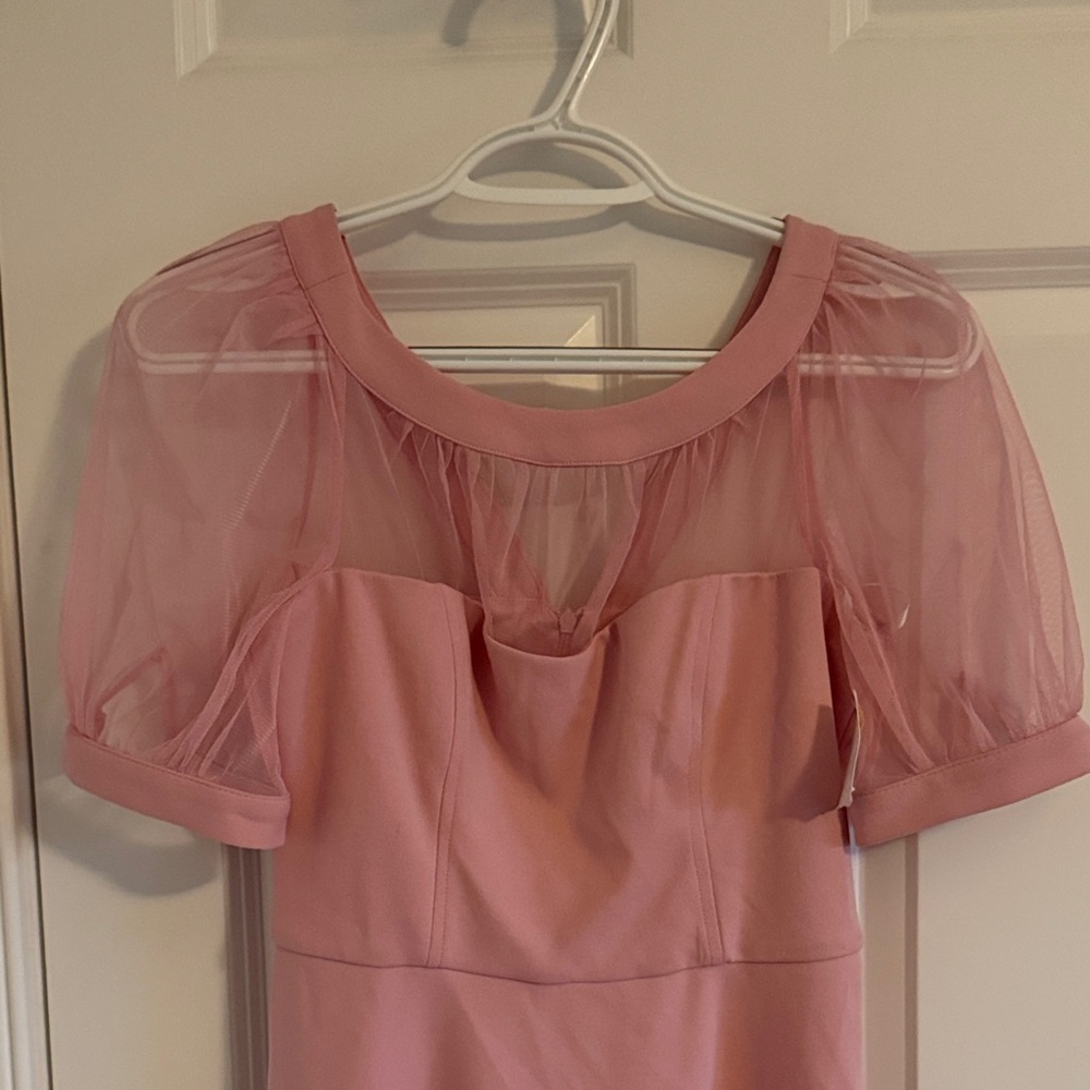 NWT Maggy London Lyra Fit & Flare Illusion Dress with Puff Sleeves Size 0 - Picture 4 of 9